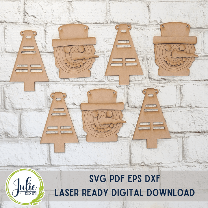 Julie Did It Studios Wood Slice Snowman / Macrame Tree Garland