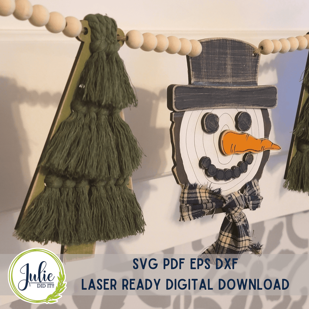 Julie Did It Studios Wood Slice Snowman / Macrame Tree Garland