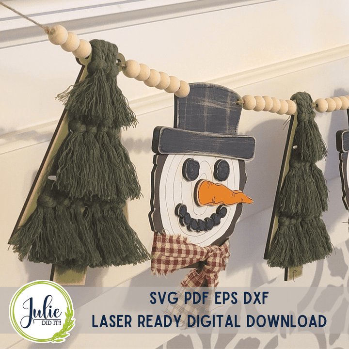 Julie Did It Studios Wood Slice Snowman / Macrame Tree Garland