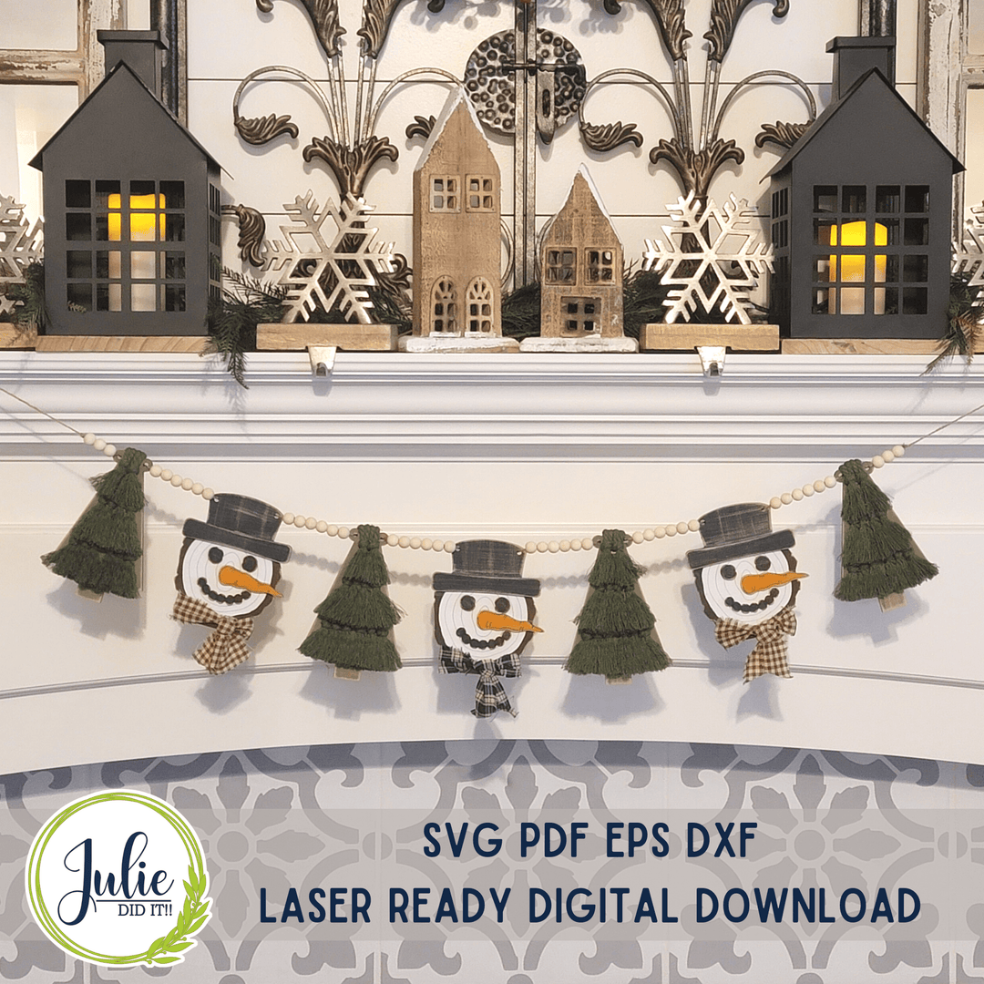 Julie Did It Studios Wood Slice Snowman / Macrame Tree Garland
