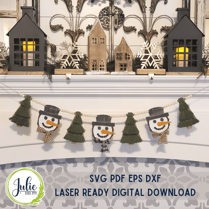 Julie Did It Studios Wood Slice Snowman / Macrame Tree Garland