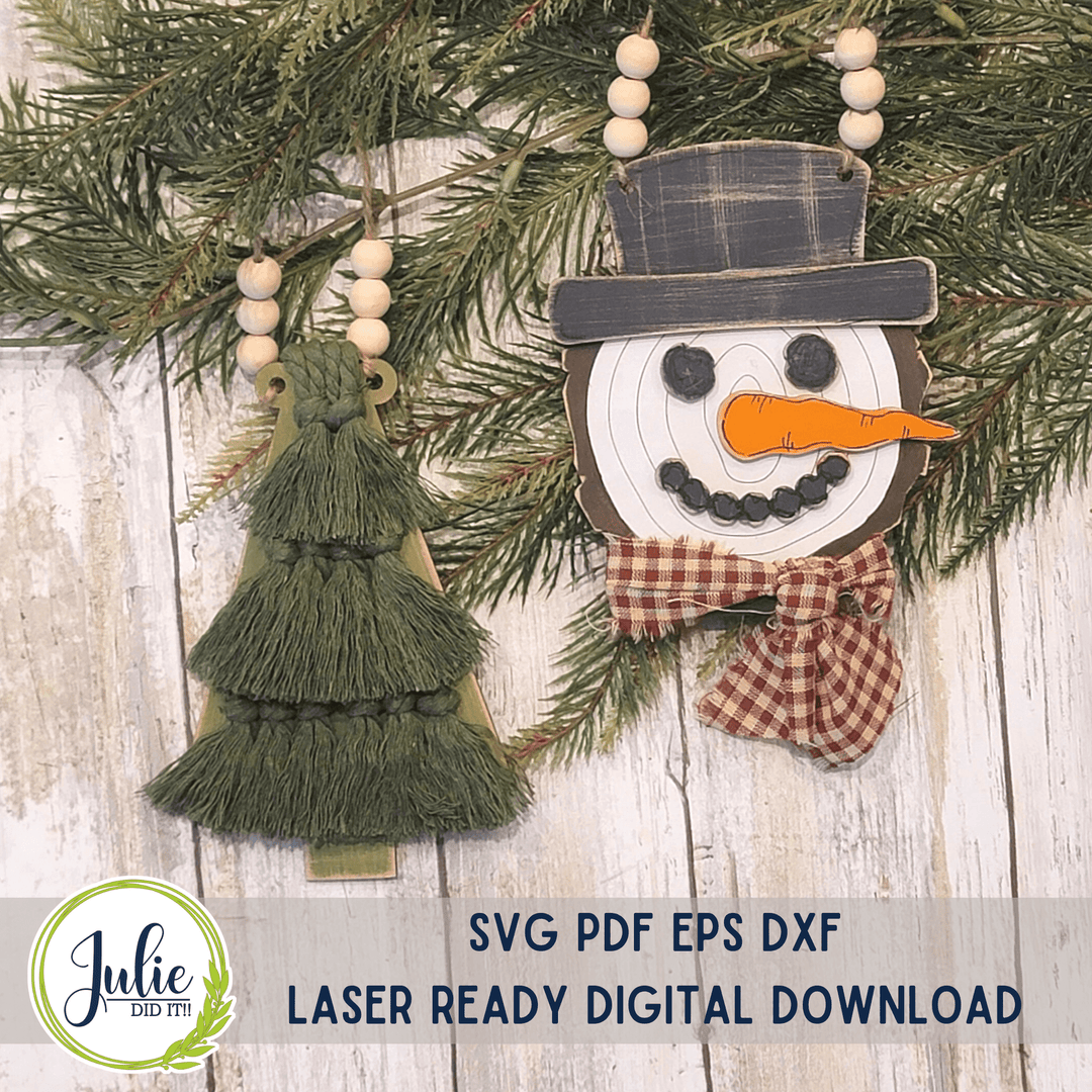 Julie Did It Studios Wood Slice Snowman / Macrame Tree Garland