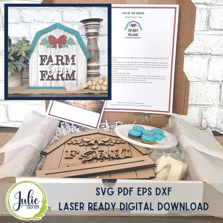 Julie Did It Studios "You Be the Maker" Box Kit - Barn "Farm Sweet Farm" Shelf Sitter - An April 2023 Design Studio Membership Exclusive File