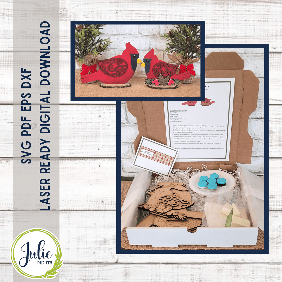 Julie Did It Studios "You Be the Maker" Box Kit - Cardinal Shelf Sitter (Pair) - A November 2022 Design Studio Membership Exclusive File