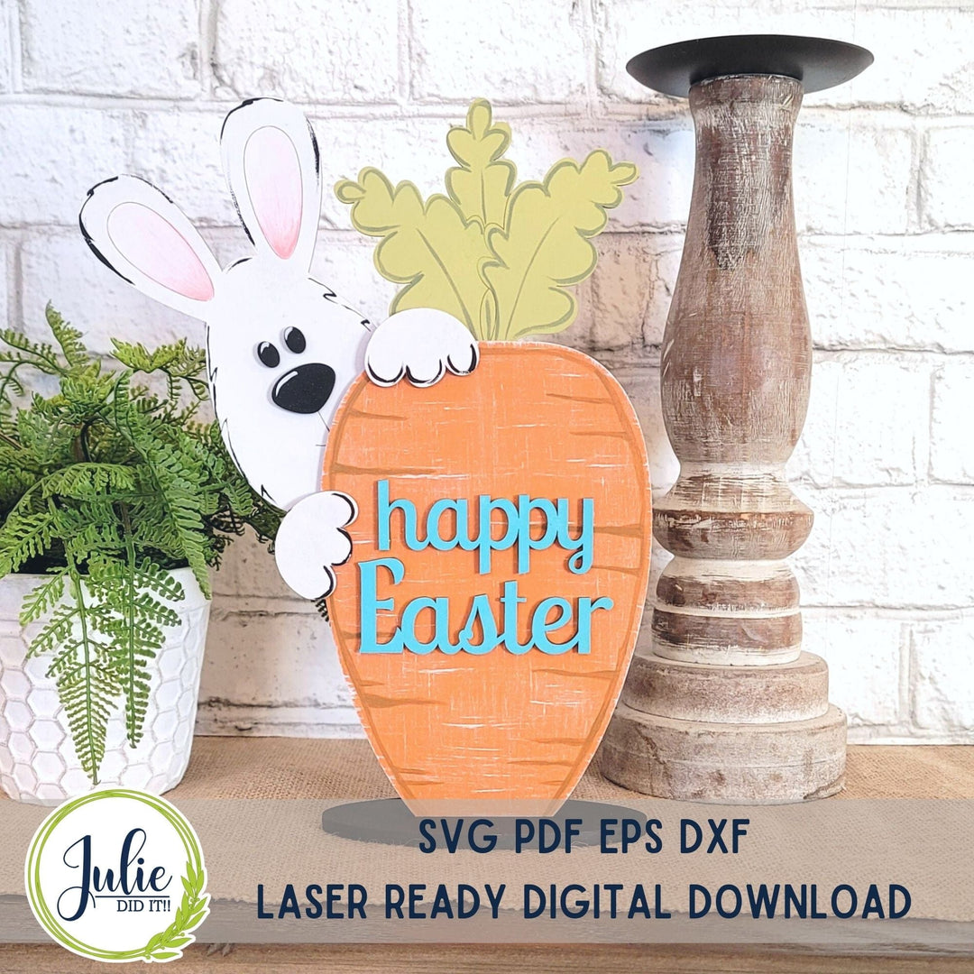 Julie Did It Studios "You Be the Maker" Box Kit - Happy Easter (Bunny and Carrot) Shelf Sitter- A February 2023 Design Studio Membership Exclusive File