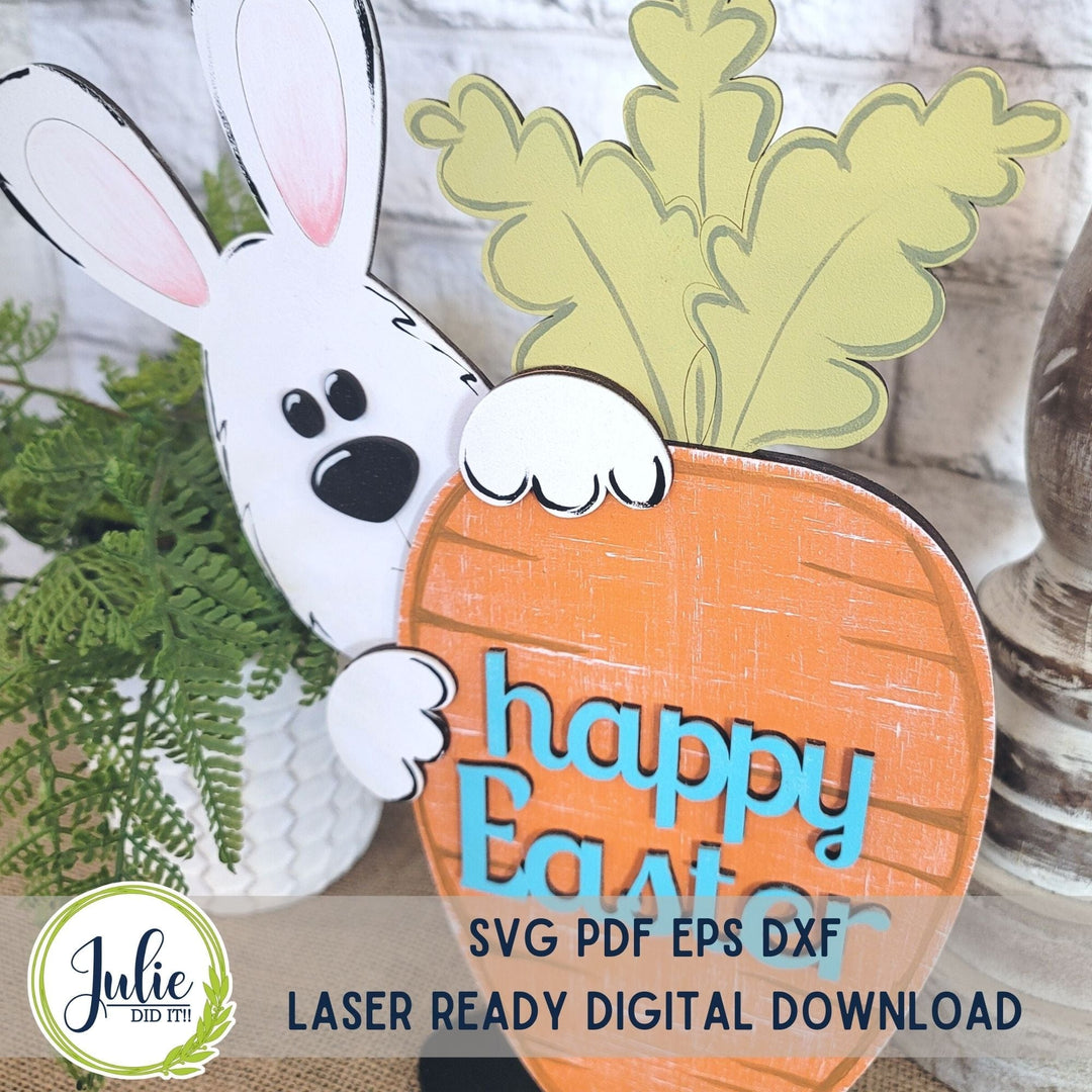 Julie Did It Studios "You Be the Maker" Box Kit - Happy Easter (Bunny and Carrot) Shelf Sitter- A February 2023 Design Studio Membership Exclusive File