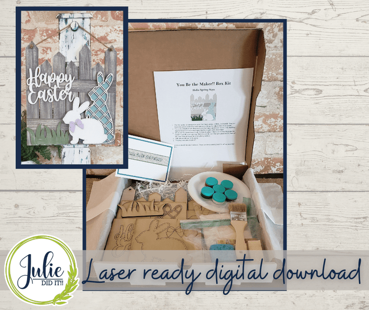 Julie Did It Studios "You Be the Maker" Box Kit - Happy Easter Rabbit Fence Sign- A February 2022 Design Subscription Membership Exclusive File