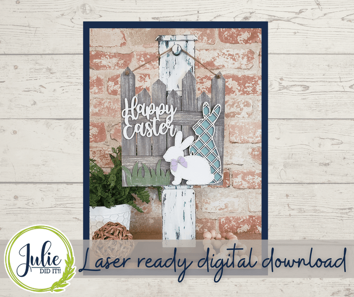 Julie Did It Studios "You Be the Maker" Box Kit - Happy Easter Rabbit Fence Sign- A February 2022 Design Subscription Membership Exclusive File